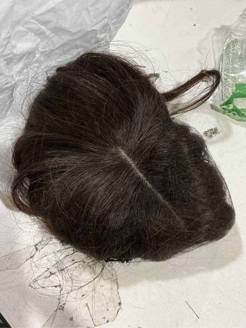 Condition photo showing Good Condition for Rootoo Hair Toppers for Women Real Human Hair, 14 Inch Realistic Biological Scalp Topper Hair Pieces for Women with Thinning Crown with Middle Part Clip in Bangs Big Base 360° Cover (Dark Brown) Dark Brown 14 Inch
