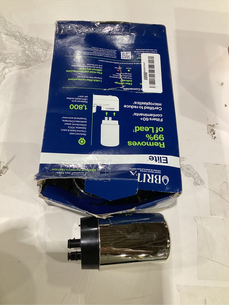 Condition photo showing Good Condition for brita faucet mount water filter system, chrome, no-wait filtration, easy install, multi-use tap water filter for kitchens, bathrooms & small spaces 1 faucet mount + 2 filters