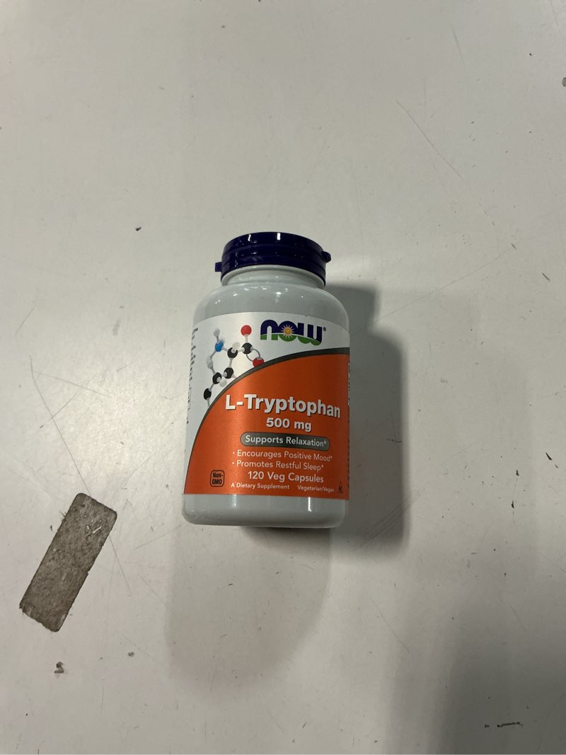 Condition photo showing New/Like New for ( best by 04/2026 ) NOW Foods Supplements, L-Tryptophan 500 mg, Encourages Positive Mood*, Supports Relaxation*, 120 Veg Capsules 120 Count (Pack of 1)