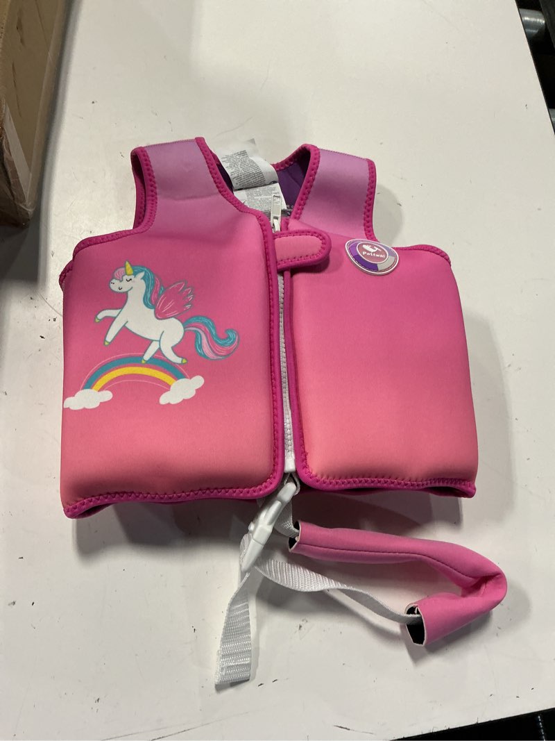 Condition photo showing As Is for pottwal swim vest for kids - swim jacket - made of neoprene & epe - with adjustable crotch strap 8 pockets - red unicorn small