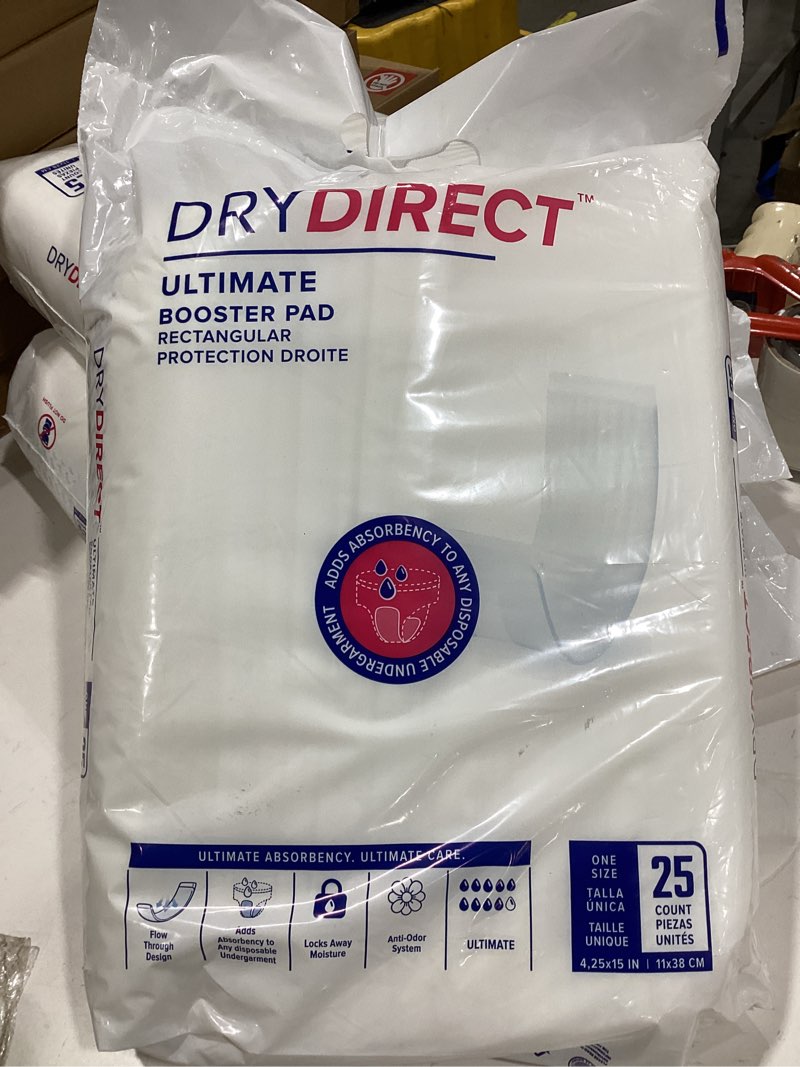 Condition photo showing Good Condition for dry direct ultimate plus incontinence booster pads, adds extra absorbency to adult diapers, super soft, adhesive strip backing, unisex (pack of 30 pads) 25 count (pack of 1)