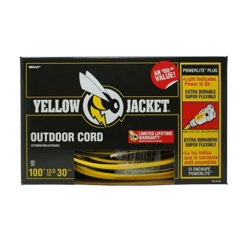 yellow jacket 100-ft. outdoor extension cord w/ lighted ends