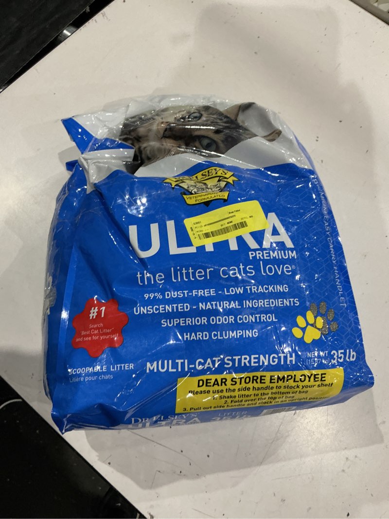Condition photo showing As Is for dr. elsey's premium ultra unscented clumping clay cat litter 35 lb. bag