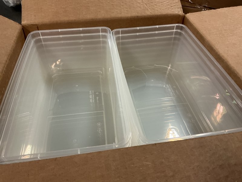 Condition photo showing As Is for IRIS USA 20-Pack Storage Bins with Lids, 6 Quart, Shoe Boxes Clear Stackable Containers Organize Shoes Closet Shelves, Classroom Organization Teacher Tools, Game Storage - BPA-Free Plastic 6 Qt. - 20 Pack