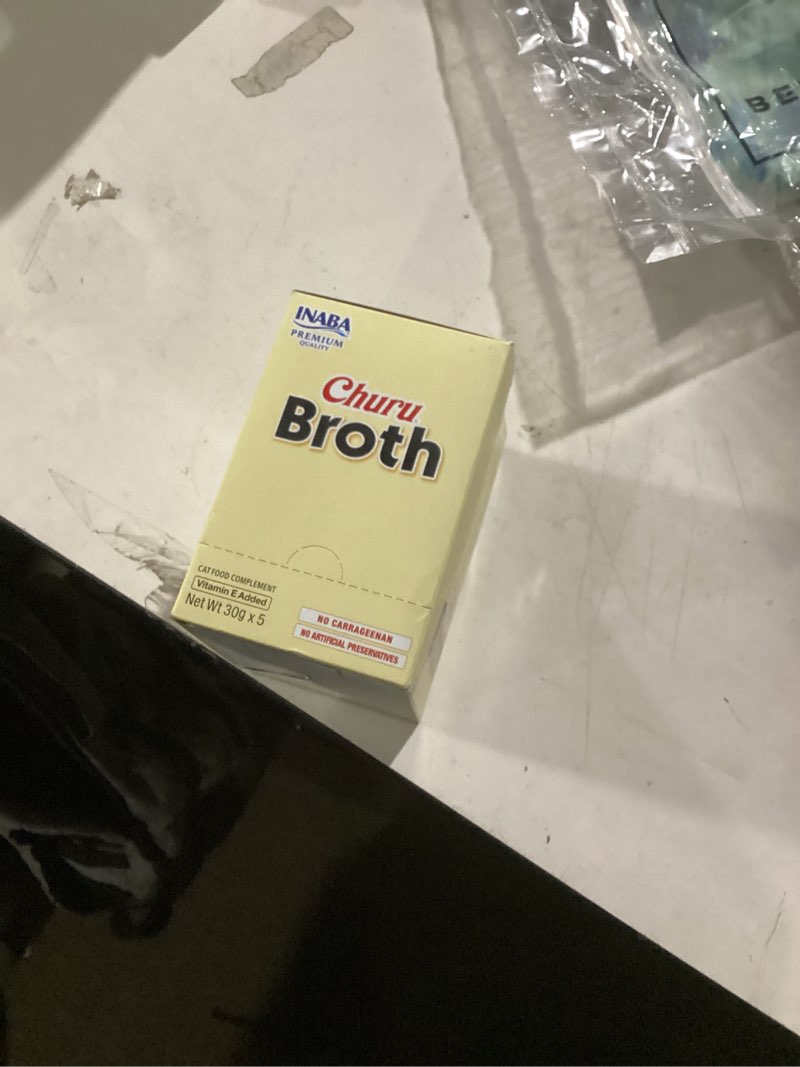 Condition photo showing New/Like New for INABA Churu Broth for Cats, Creamy Broth with Shredded Chicken Side Dish Pouch, 1 Ounce per Pouch, 15 Pouches, Chicken Variety Pack Chicken 1.05 Ounce (Pack of 15)