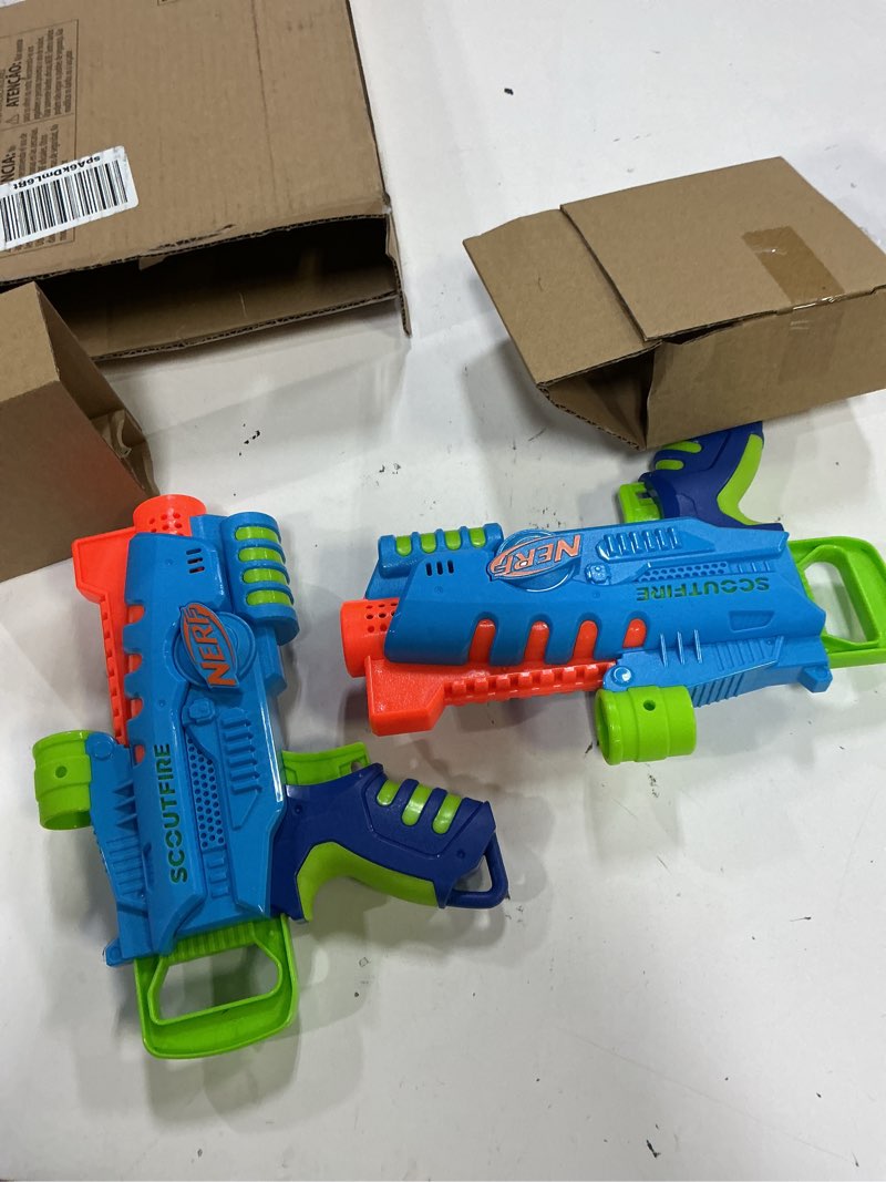 Condition photo showing Good Condition for nerf elite junior ultimate starter set, 2 easy play blasters, 15 darts for kids outdoor games, ages 6 & up