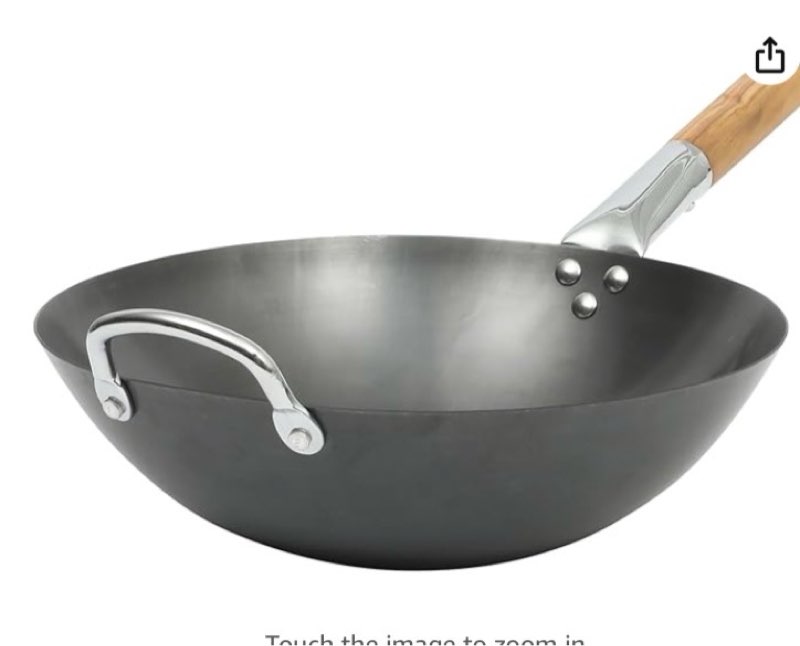 SUR LA TABLE Kitchen Essentials Quick Fire 13.5" Carbon Steel Flat Bottom Wok – Durable Nonstick Stir Fry Pan