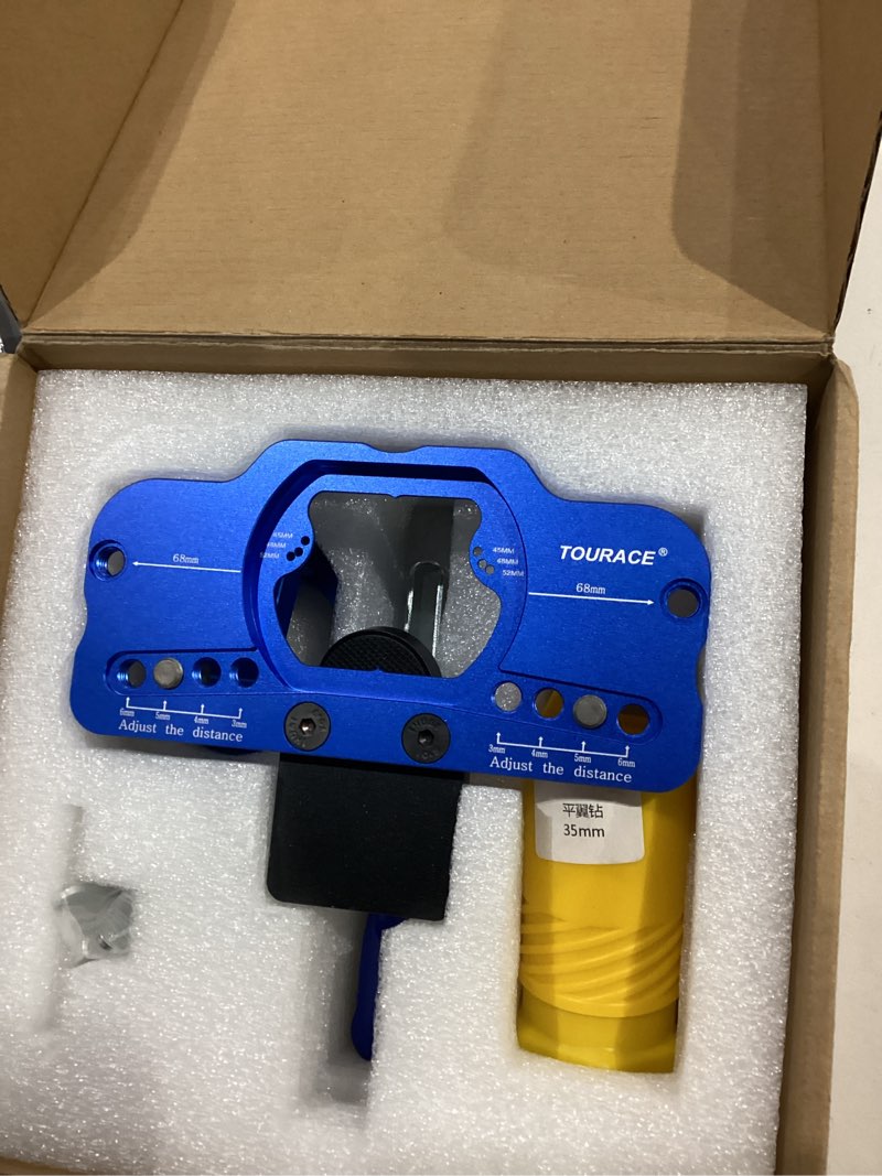 Condition photo showing Good Condition for tourace concealed hinge jig with clamp,made of aluminum alloy, get professional results every time for cabinet and door installation, 35mm hole drilling guide locator suitable for american&european blue