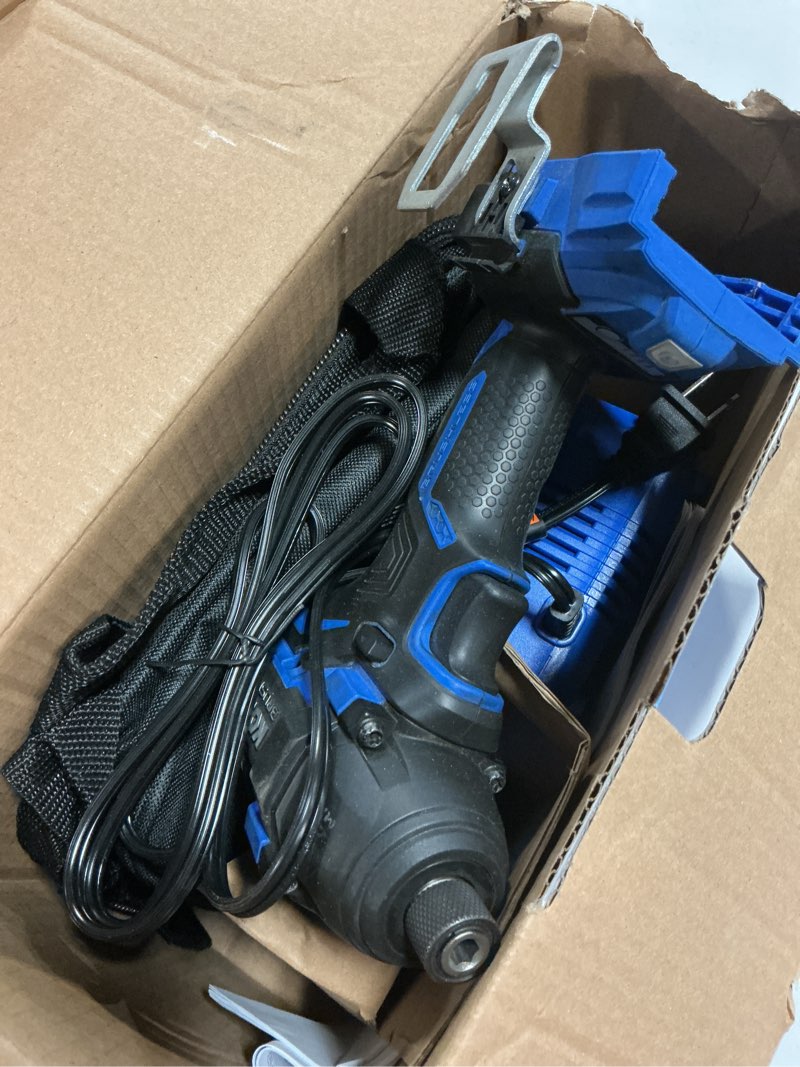 Condition photo showing As Is for (won’t work) kobalt 24-volt 1/4-in brushless cordless impact driver (battery and charger included with soft bag)