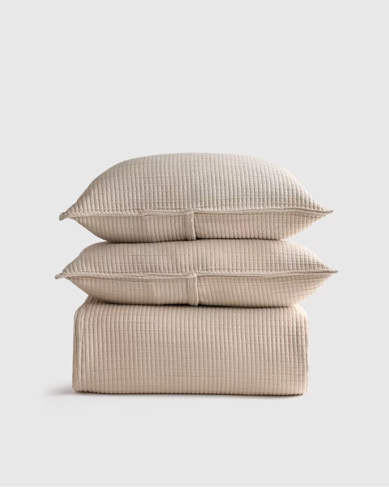 quince organic ribbed cotton coverlet set color: toffee queen