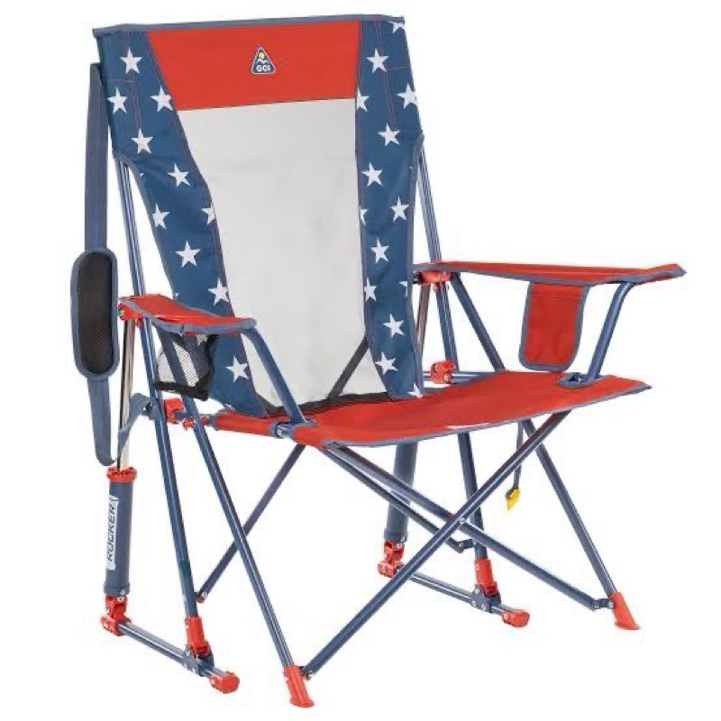 gci outdoor comfort pro rocker features patriotic american flag styling and a breathable mesh backrest.