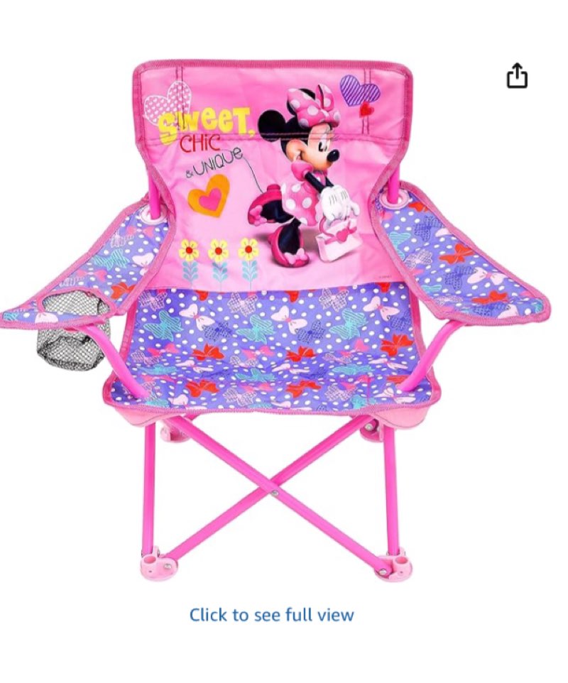 JAKKS Pacific Minnie Camp Chair for Kids, Portable Camping Fold N Go Chair with Carry Bag, Minnie - Bows