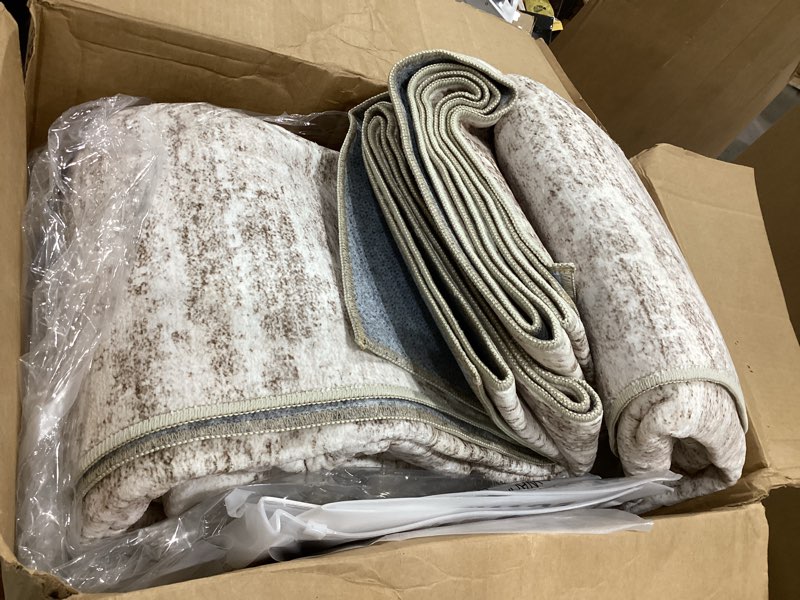 Condition photo showing Good Condition for 8x10 area rugs living room: washable large neutral brown rug abstract soft modern stain resistant indoor floor non-slip carpet for bedroom nursery kids office playroom dining room under table home abstract brown 8' x 10' (rectangular)