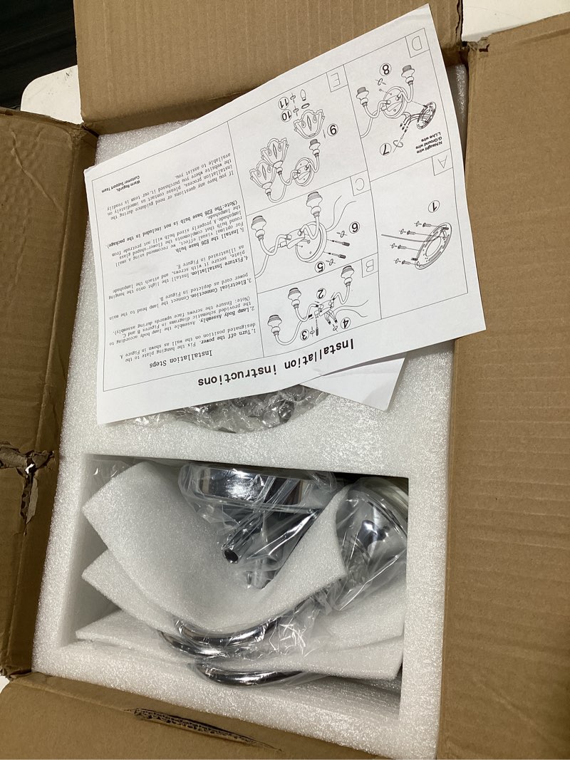 Condition photo showing Good Condition for brushed chrome 3-light bathroom vanity light with floral clear glass shades, modern wall mount lighting for bathroom, dressing table 3-light chrome