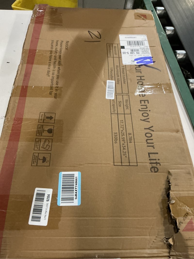 Condition photo showing New/Like New for foldable 3 step stool for closet/kitchen-aluminium gold step ladder stools, folding 330lbs lightweight ladders with anti-slip wide pedal, portable kids/adults golden 3 step