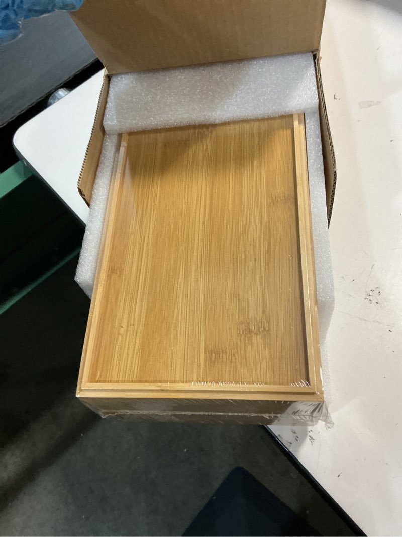 Condition photo showing New/Like New for Long Bamboo Kitchen Drawer Organizer Boxes – 17" x 6" Stackable Wood Silverware Utensil Tray for Drawers Bins Cutlery & Flatware Storage – Wooden Pantry Organizers Set of 2 for Junk Drawer Bathroom Rv