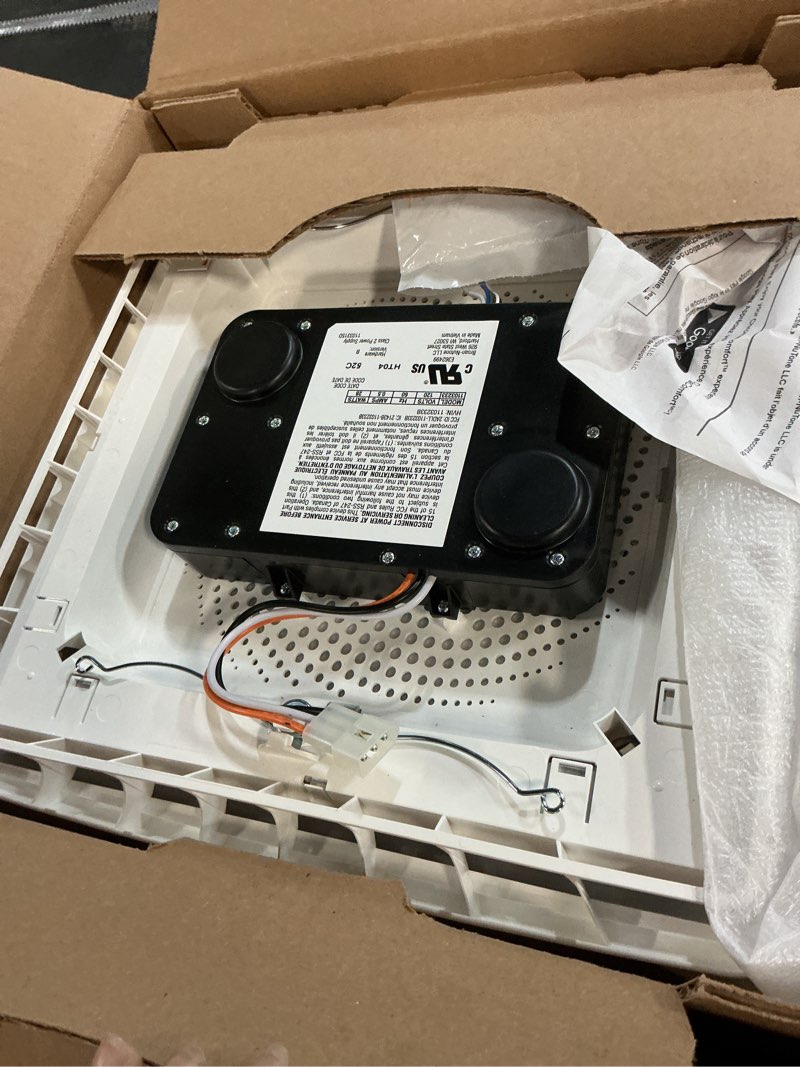 Condition photo showing As Is for broan-nutone chromacomfort 110 cfm 1.5 sones ventilation fan with bluetooth speaker