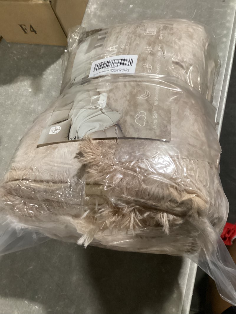 Condition photo showing As Is for litanika 4x6 shag area rug for living room bedroom, tie-dyed beige high pile soft plush shaggy furry cream bedside playroom dorm carpet, non-slip, non-shedding modern indoor floor rug tie-dyed beige 4' x 6' (rectangular)