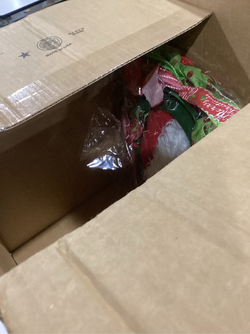 Condition photo showing As Is for Christmas Wreaths for Front Door,Thief Christmas Plush Wreath,Christmas Thief Stole silk ribbon Plush Legs for Christmas Decorations, Stuffed Legs Toy for Christmas Indoor Front Door -20inch