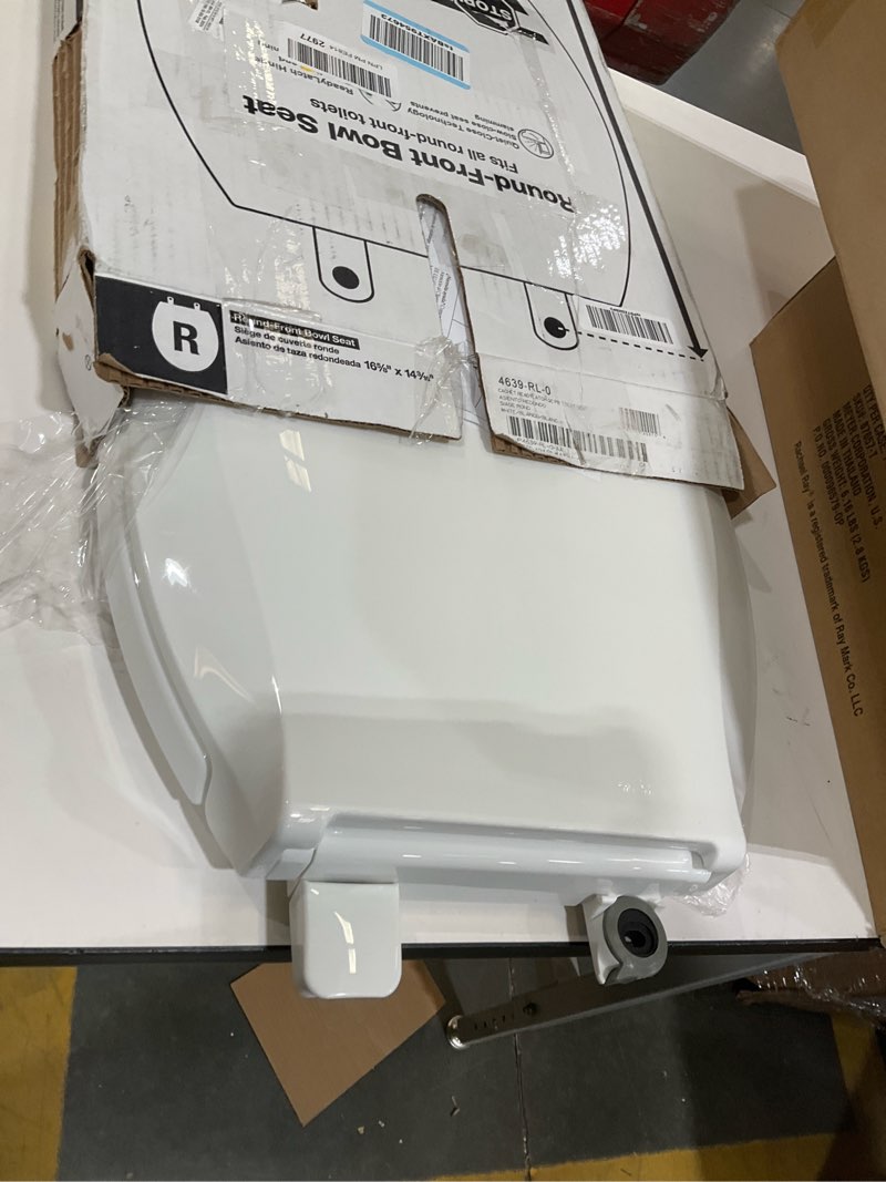 Condition photo showing As Is for KOHLER 4639-RL-0 Cachet ReadyLatch Round Toilet Seat Soft Close, White White Round Ready Latch