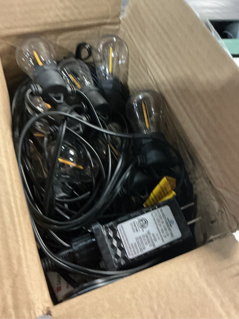 Condition photo showing Good Condition for addlon 50ft led outdoor string lights with edison shatterproof bulbs, weatherproof strand, commercial grade patio lights, decorative for garden or patio, black