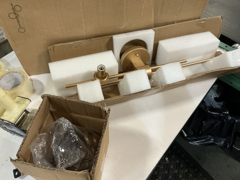 Condition photo showing New/Like New for gold bathroom sconces wall lighting, modern wall sconce with globe clear glass shade, 3-light vanity light fixtures over or beside mirror for bedroom, living room, kitchen and hallway