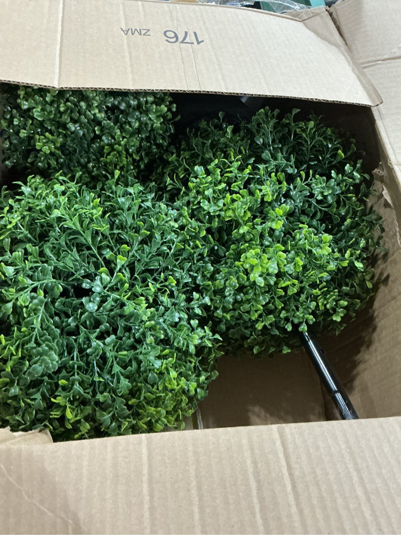 Condition photo showing Good Condition for nearly natural 36in artificial triple ball boxwood topiary tree - indoor outdoor realistic faux greenery for home patio office decor, low maintenance