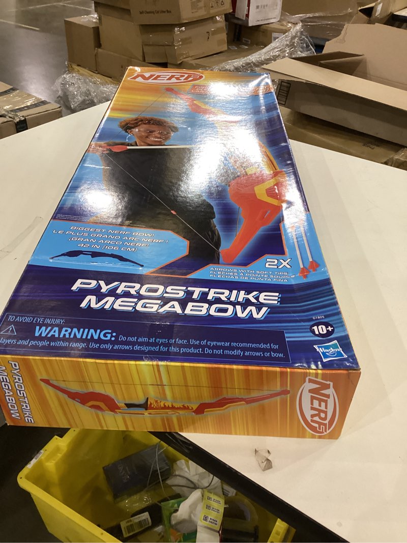 Condition photo showing New/Like New for Nerf Pyrostrike Megabow, 42-Inch Bow Fires Arrows Up to 105 Feet, 2 Arrows with Soft Tips, Kids Outdoor Toys, Ages 10+ (Amazon Exclusive)