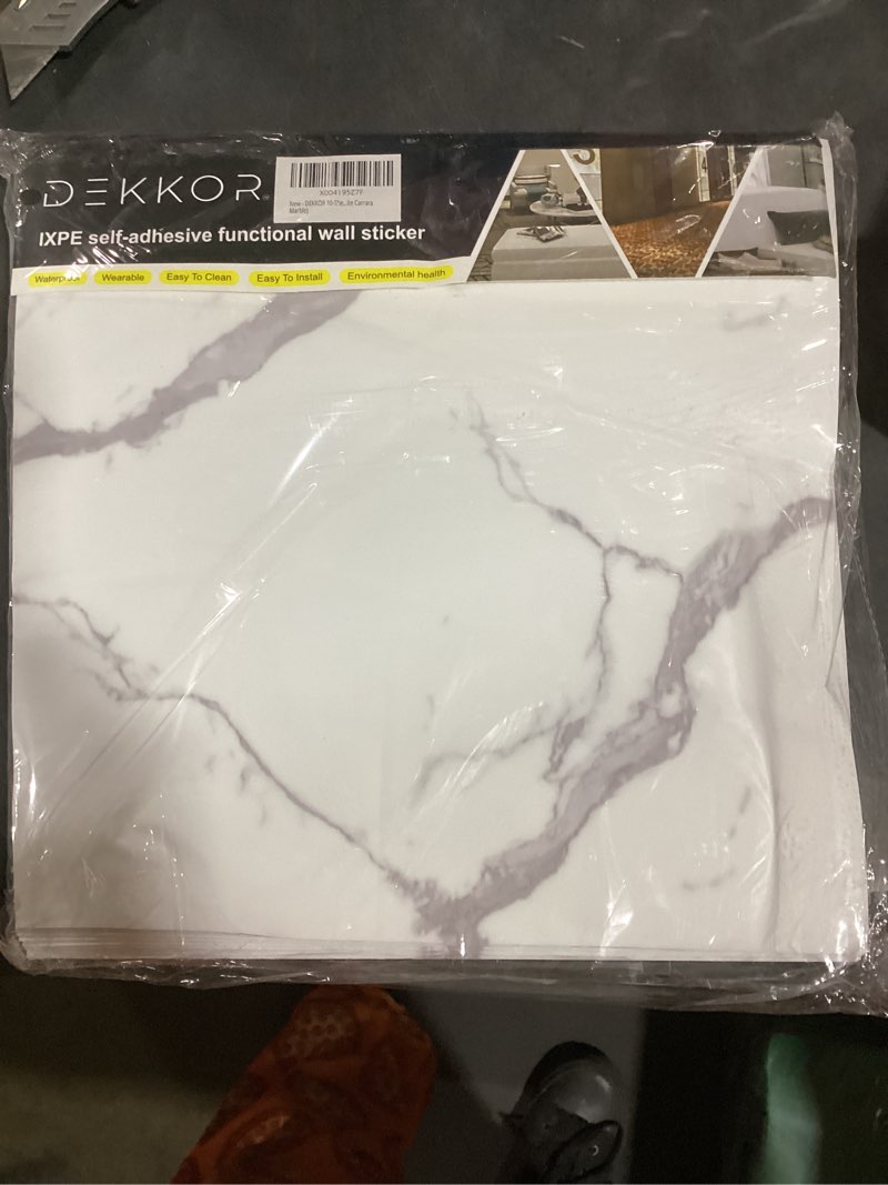 Condition photo showing Good Condition for DEKKOR 10-Sheet Peel and Stick Marble, 12 in. x 12 in. Backsplash Waterproof Tile Stick on Wall for Kitchen, Bathroom, Living Room, Bedroom (White Carrara Marble) Marble White Carrara