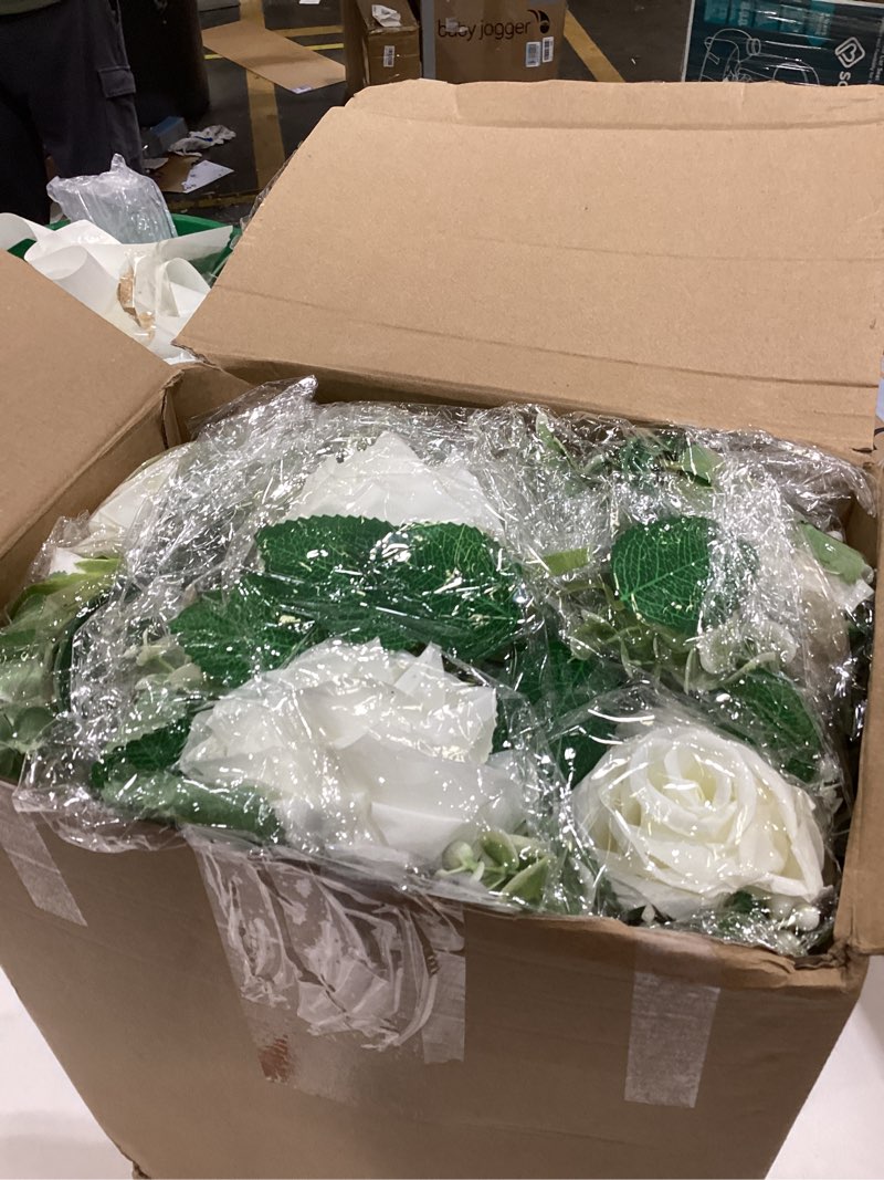 Condition photo showing Good Condition for yunlly 12 pcs rose candle rings with flameless candles sets, artificial flower eucalyptus wedding centerpiece 3 inch pillar candleholders wreaths for wedding party mother's day (white) white 12