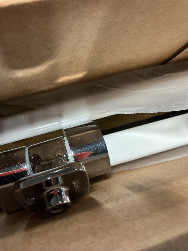 Condition photo showing As Is for Mayfair Benton? Elongated Enameled Wood Toilet Seat in White with STA-TITE? Seat Fastening System? and Whisper•Close? Chrome Hinge