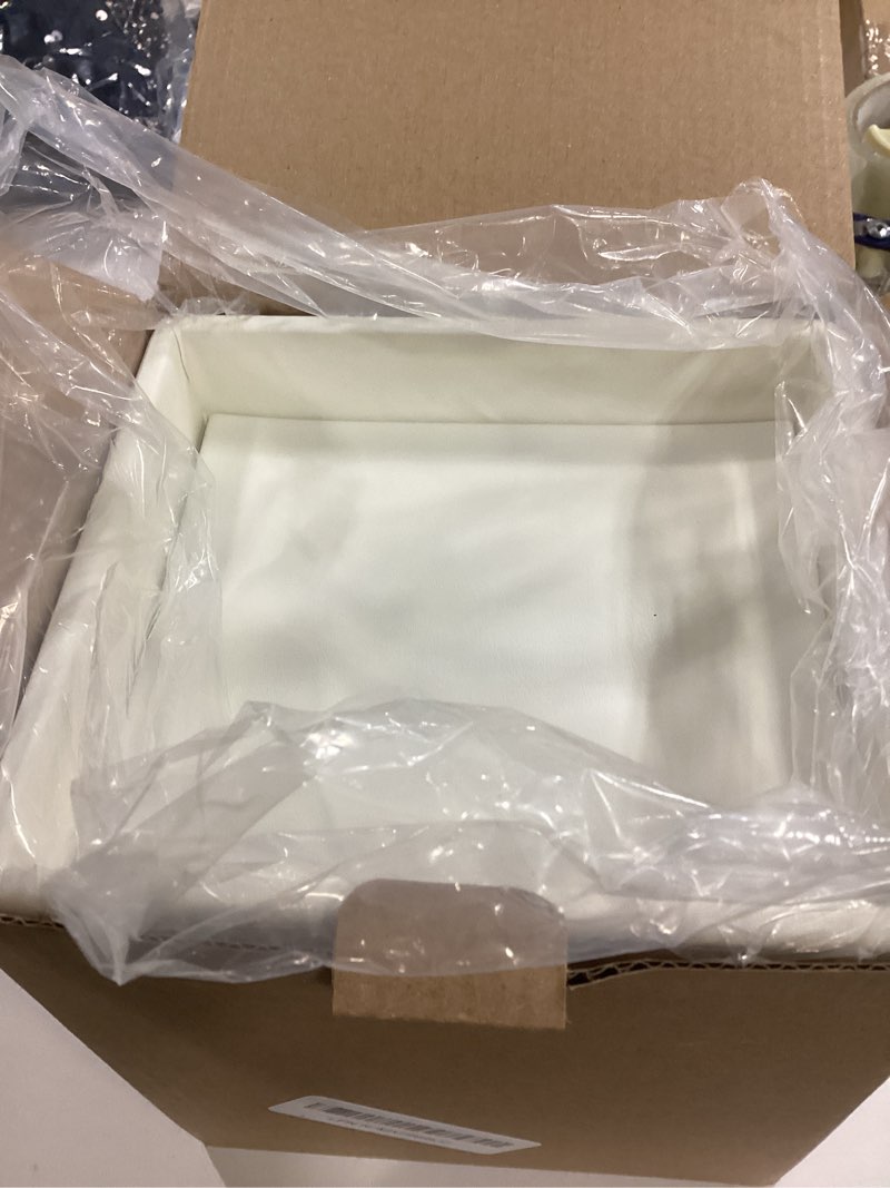 Condition photo showing New/Like New for Tissue Box Cover, PU Leather Square Tissue Box Holder with Storage Tray for Bathroom Vanity Countertop Night Stands Bedroom Office Desk, Stylish Tissue Holder Decorative Organizer Off White