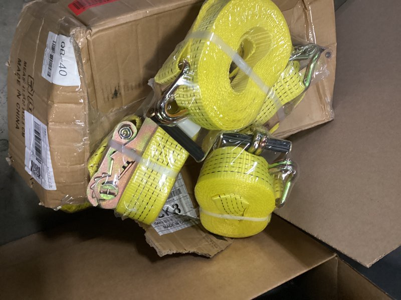 Condition photo showing New/Like New for SALUINOKI 12Pack Truck Ratchet Straps Heavy Duty Yellow J Hook 2 inch x 27ft Truck Tie Down Straps Cargo Straps Ratcheting 6600lbs Working Load, 10000lbs Break Srength