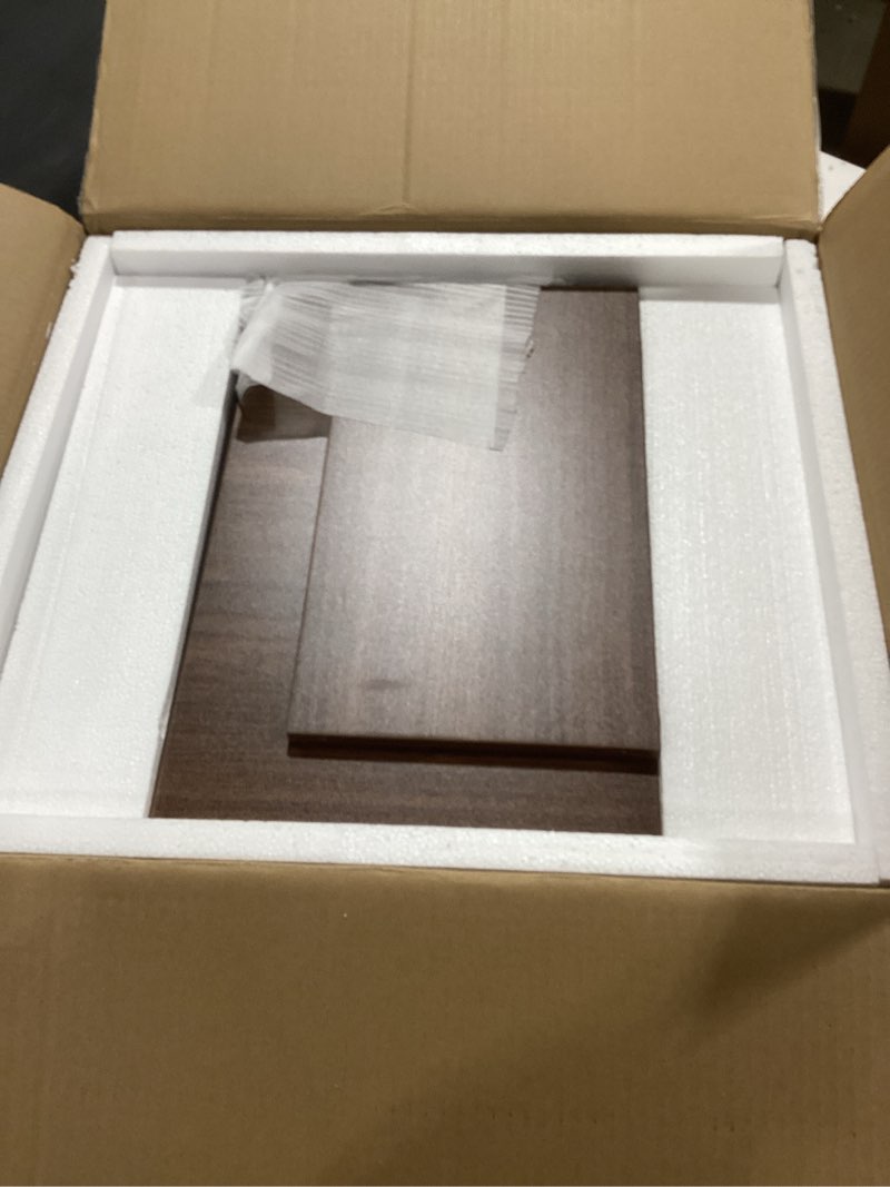 Condition photo showing As Is for Lerliuo Record Player Stand, Walnut Turntable Stand Holds up to 160 Albums, Mid-Century Vinyl Storage Cabinet Table with Solid Wood Legs, Record Player Holder Dispaly Shelf for Bedroom Living Room