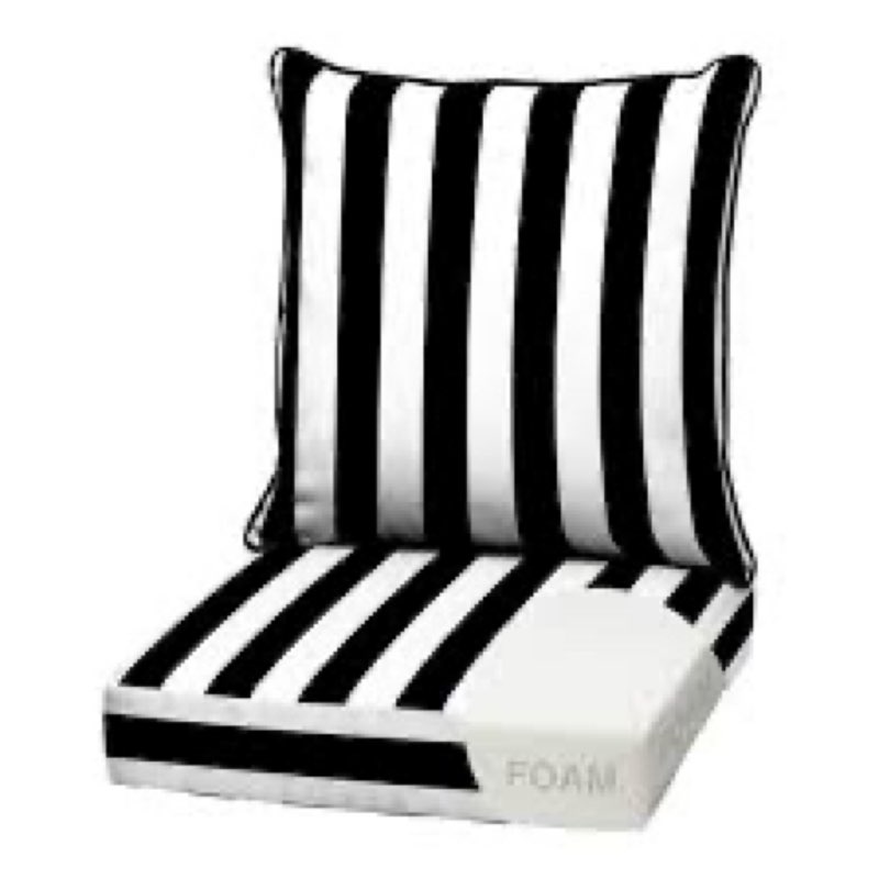 Arden Outdoor Foam Deep Seat Cushion (1 Pack), 22x24, Premium High-Density Foam, Never Flattens, Weather-Proof for Patio Chair Sofa Couch, Black Cabana Stripe Certi-Pur Foam Black & White Cabana Stripe 1 Pack