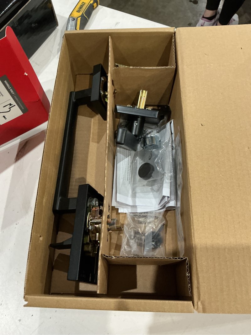 Condition photo showing As Is for kwikset signature series san clemente grip only matte black exterior entry door handleset
