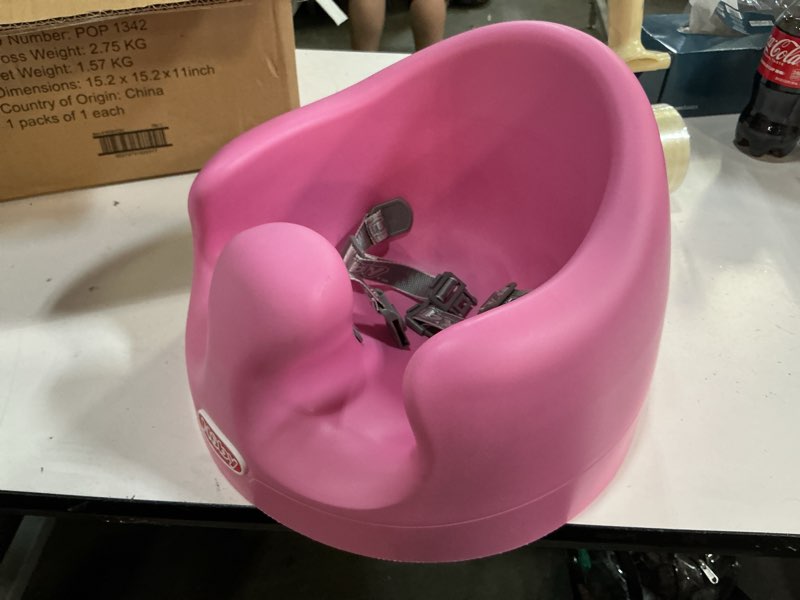 Condition photo showing As Is for nuby my floor seat - portable baby chair with soft foam cushion, safety harness, and high back design - 4+ months - pink