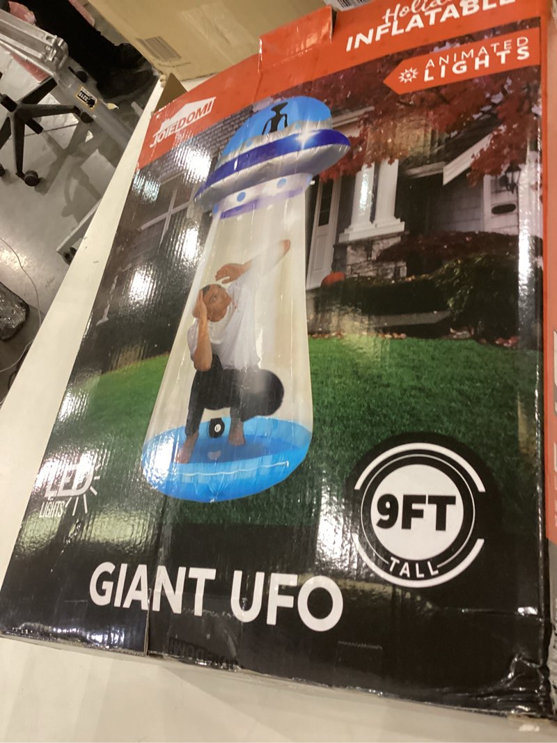 Joiedomi 9 FT Tall Halloween Inflatable UFO Outdoor Decoration, Blow Up Blue Flat Rim UFO with Built