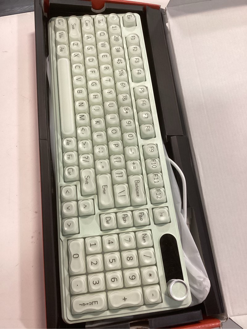 Condition photo showing Good Condition for eweadn v102 wired keyboard, 98 keys creamy gaming keyboard with number pad, display screen & media knob rgb silent wired cute computer keyboard for laptop pc gamer - green cream green