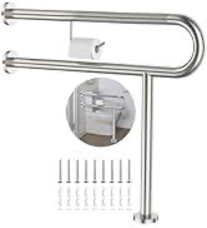 Toilet Grab Bar with Leg 31.5x28 Inch, ZUEXT Brushed Nickel Knurled Toilet Support Bar with Toilet P