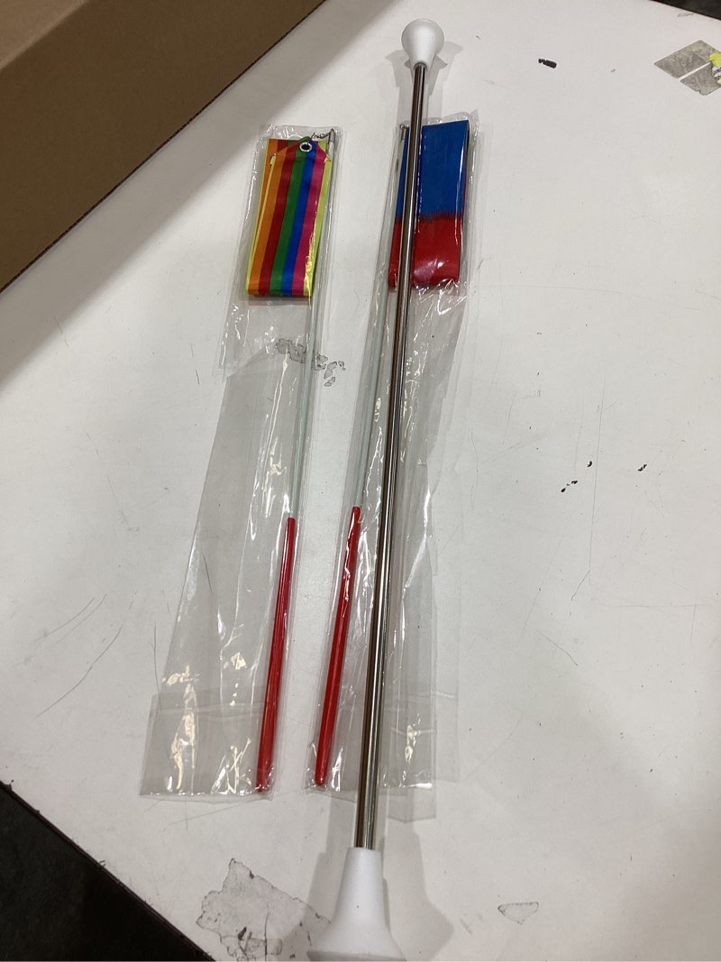 Condition photo showing Good Condition for dance ribbons rainbow streamers rhythmic gymnastics ribbon baton twirling wands on sticks 2pc for kids artistic dancing