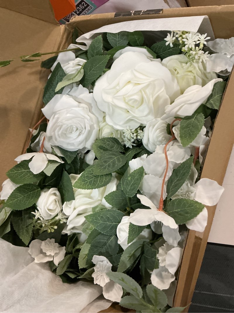 Condition photo showing Good Condition for ling's moment 2pcs artificial floral swags centerpieces wedding arch flowers white rose garland greenery arrangements for sweetheart/head table easel wall entryway board backdrop decor wht-sage