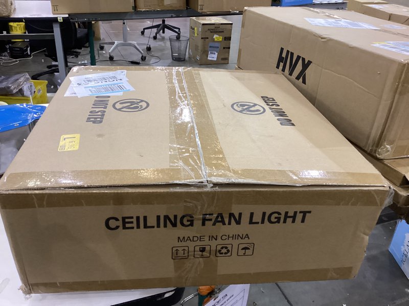 Condition photo showing As Is for LEDIARY Caged Ceiling Fans with Lights, White Flush Mount Ceiling Fan with Remote, Small Low Profile Bladeless Ceiling Fan Light Fixture for Bedroom, Kitchen, Dining Room-White Gold Color White Gold Medium