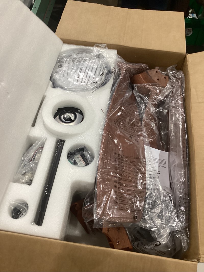 Condition photo showing Good Condition for simlair to not exact52” outdoor ceiling fan with light, 3 walnut solid wood blade, remote control, 3cct dimmable led, timer, 6-speed reversible motor all-weather use for living room or patio