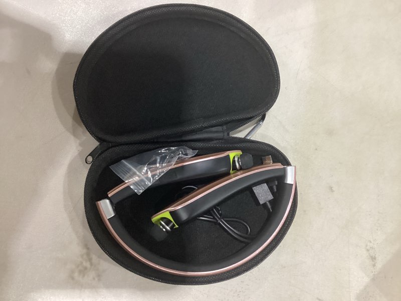 Condition photo showing As Is for Bluetooth Headset, 2024 Upgraded Neckband Bluetooth Headphones with Retractable Earbuds, Noise Cancelling Stereo Earphones with Mic, Foldable Wireless Headphones for Sports Office with Carry Case Rose Gold