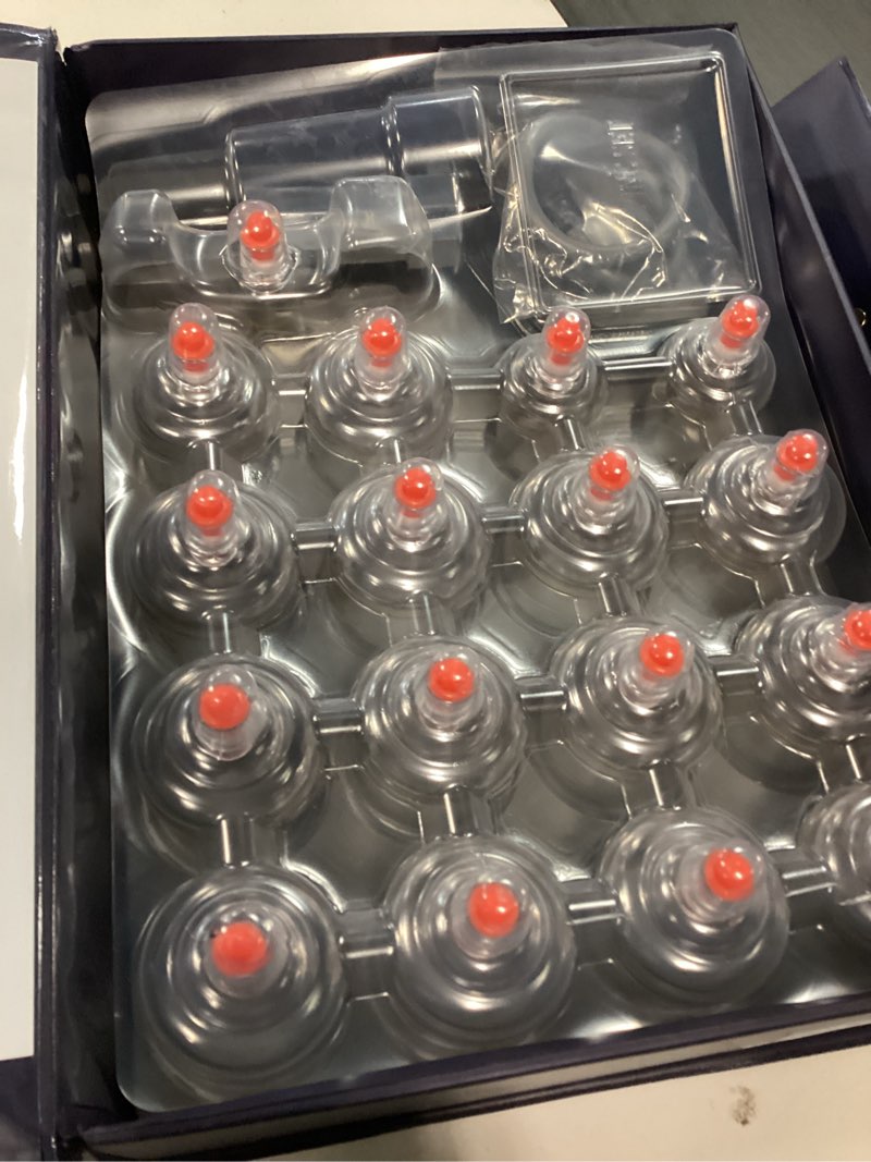 Condition photo showing New/Like New for professional cupping set *made in korea* (17 cups) with extension tube($3.00 value) ks choi corp "made in korea."