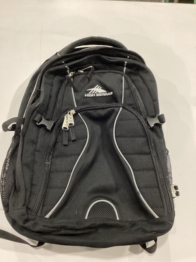 Condition photo showing As Is for *zipper of largest pouch became un sewn*  high sierra swerve laptop backpack, black, one size 19 x 13 x 7.75-inch blackha