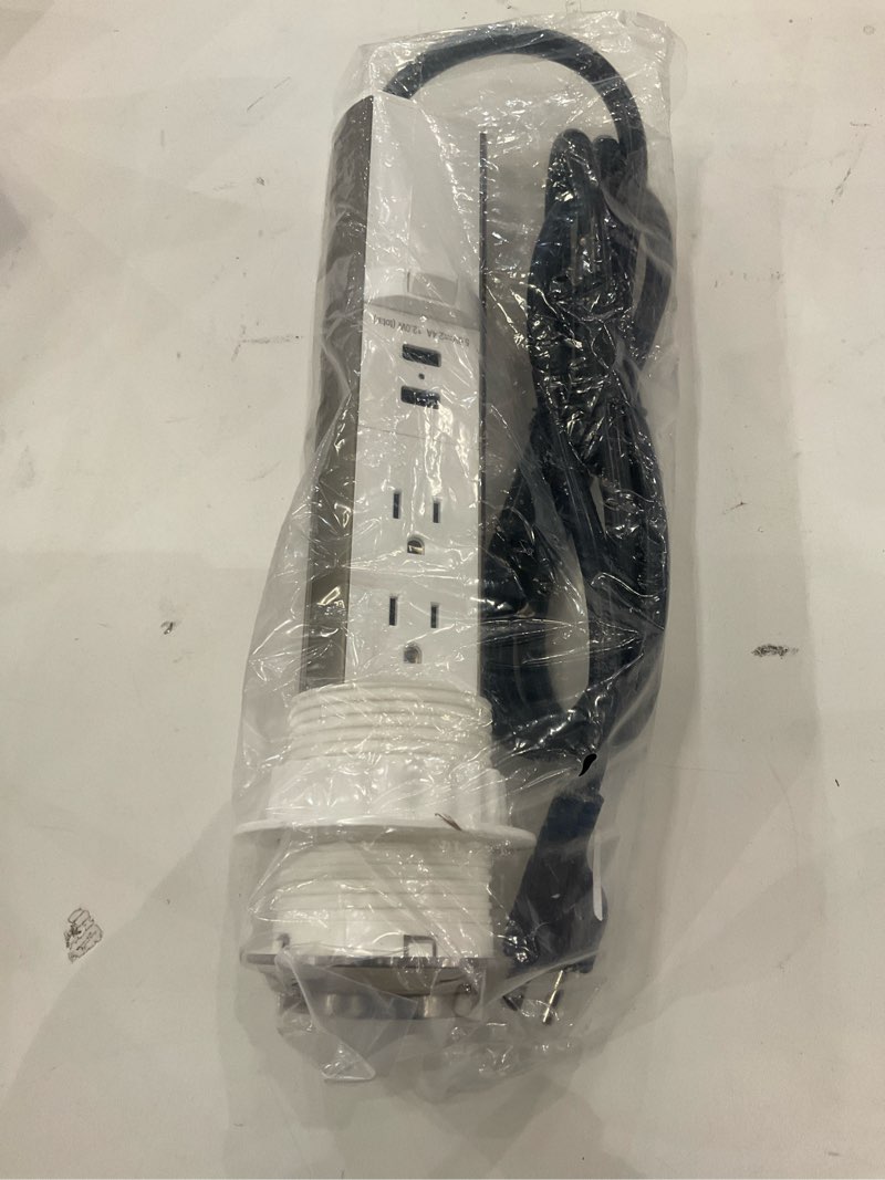 Condition photo showing New/Like New for Pop Up Outlet for Countertop, Receptacle Power Strip with 3 AC Outlet 2 USB Ports, Pull Pop Up Power Socket Outlet, 2.5" Hole Recessed Outlet for Kitchen Counter Conference Desk Office, White