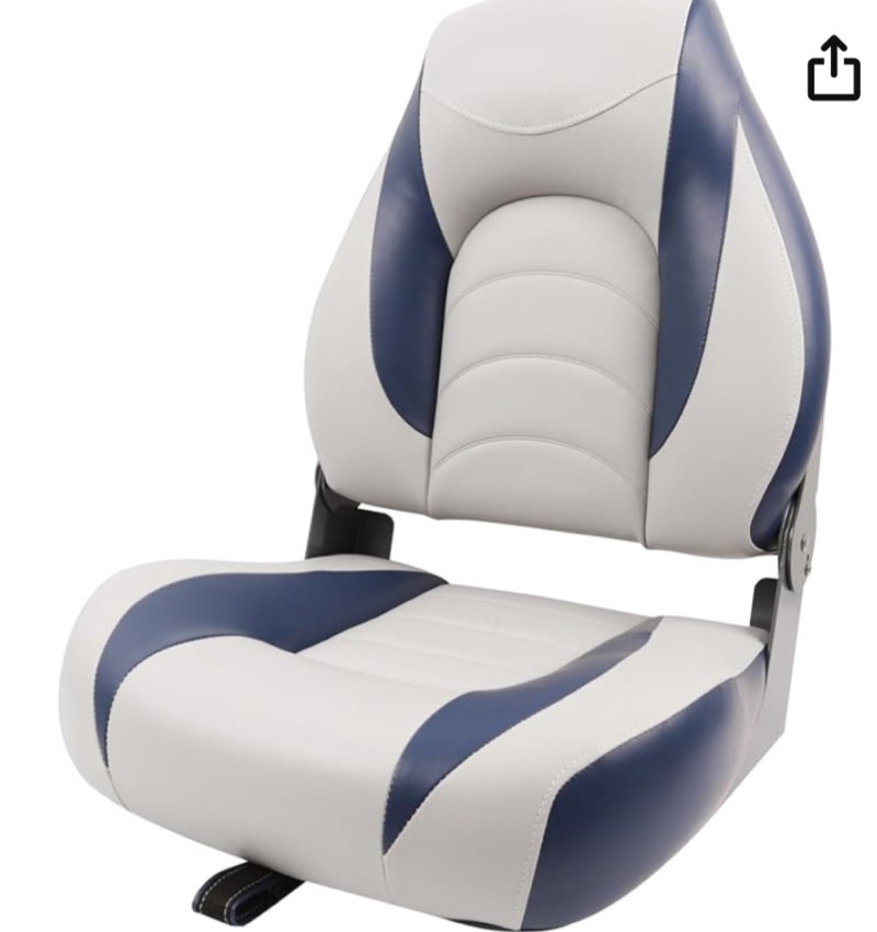 Deckpro Deluxe - Asiento de barco con respaldo alto, asiento plegable para barco de pesca, color gris/azul