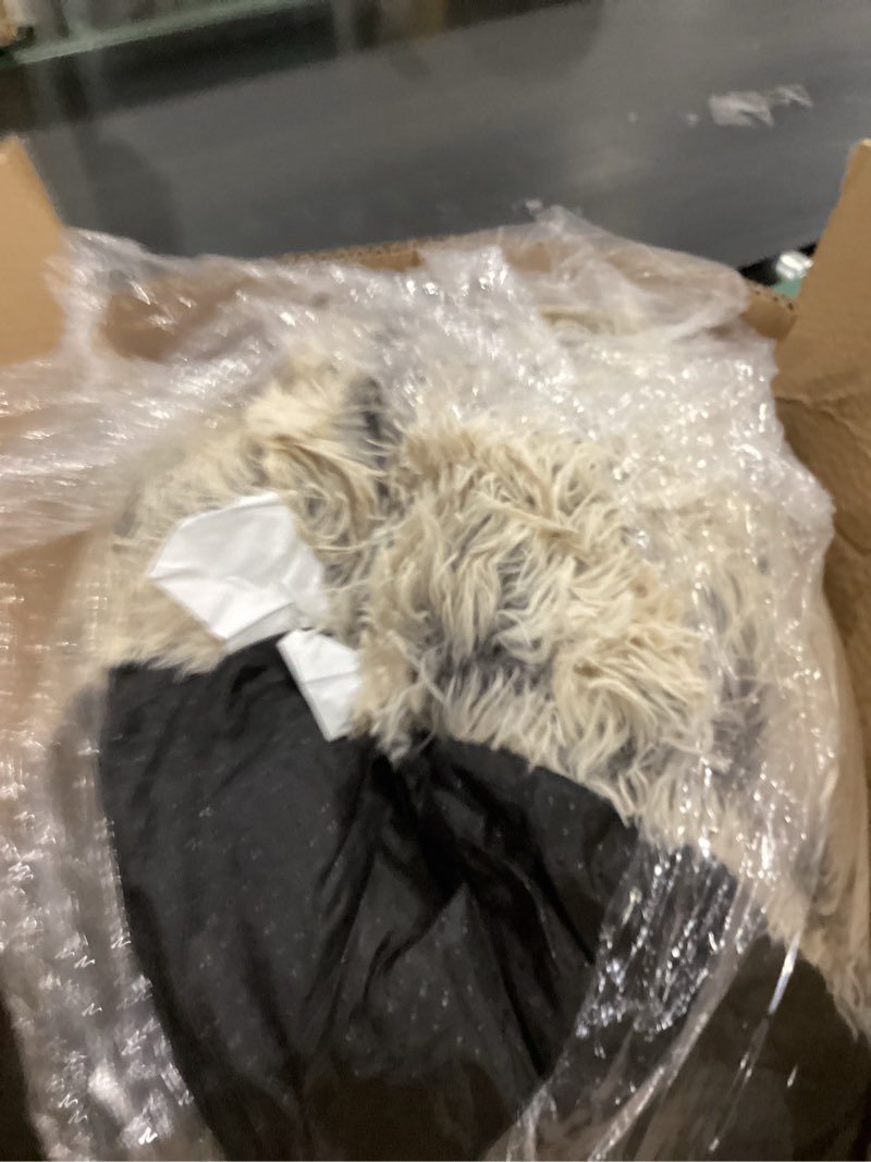 Condition photo showing As Is for friends forever donut dog bed faux fur fluffy calming sofa for medium dogs, soft & plush anti anxiety pet couch for dogs, machine washable coco pet bed with non-slip bottom, 30"x30"x7" tan donut tan medium (30"x30"x7")